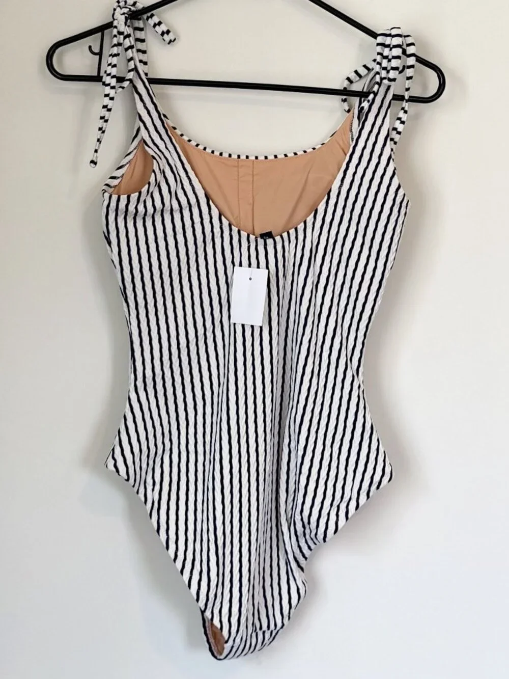 NWT J. Crew Navy/White Striped Ribbed Tie-Shoulder One Piece Swimsuit Small